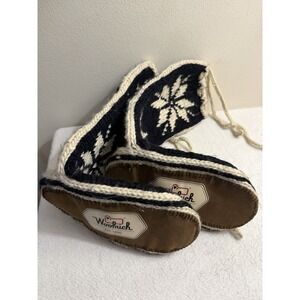 Woolrich Chalet Sock Slippers Women's 7 Black White Snowflake Knit Nordic Style